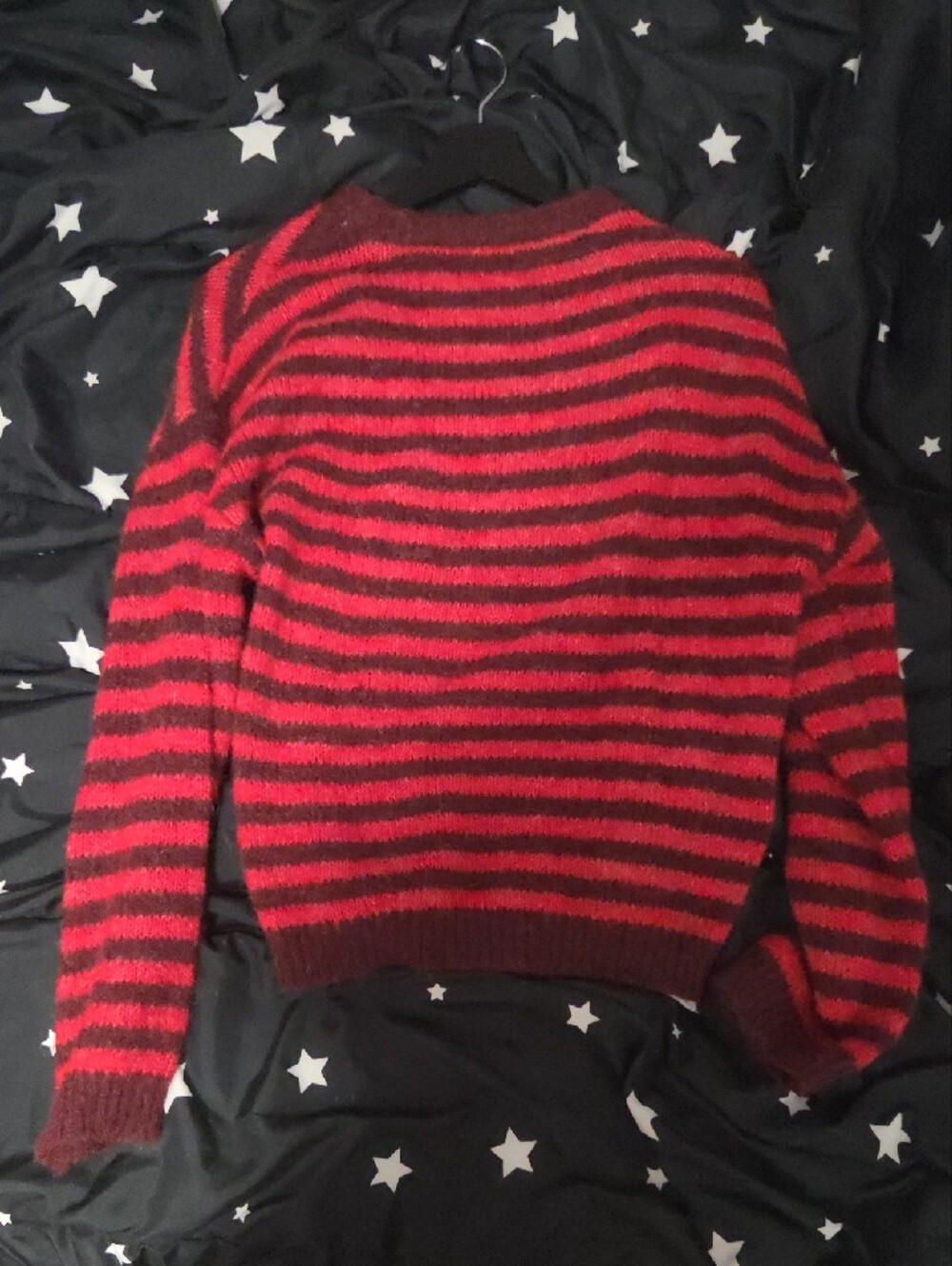 Red and Burgundy Striped Crewneck Sweater